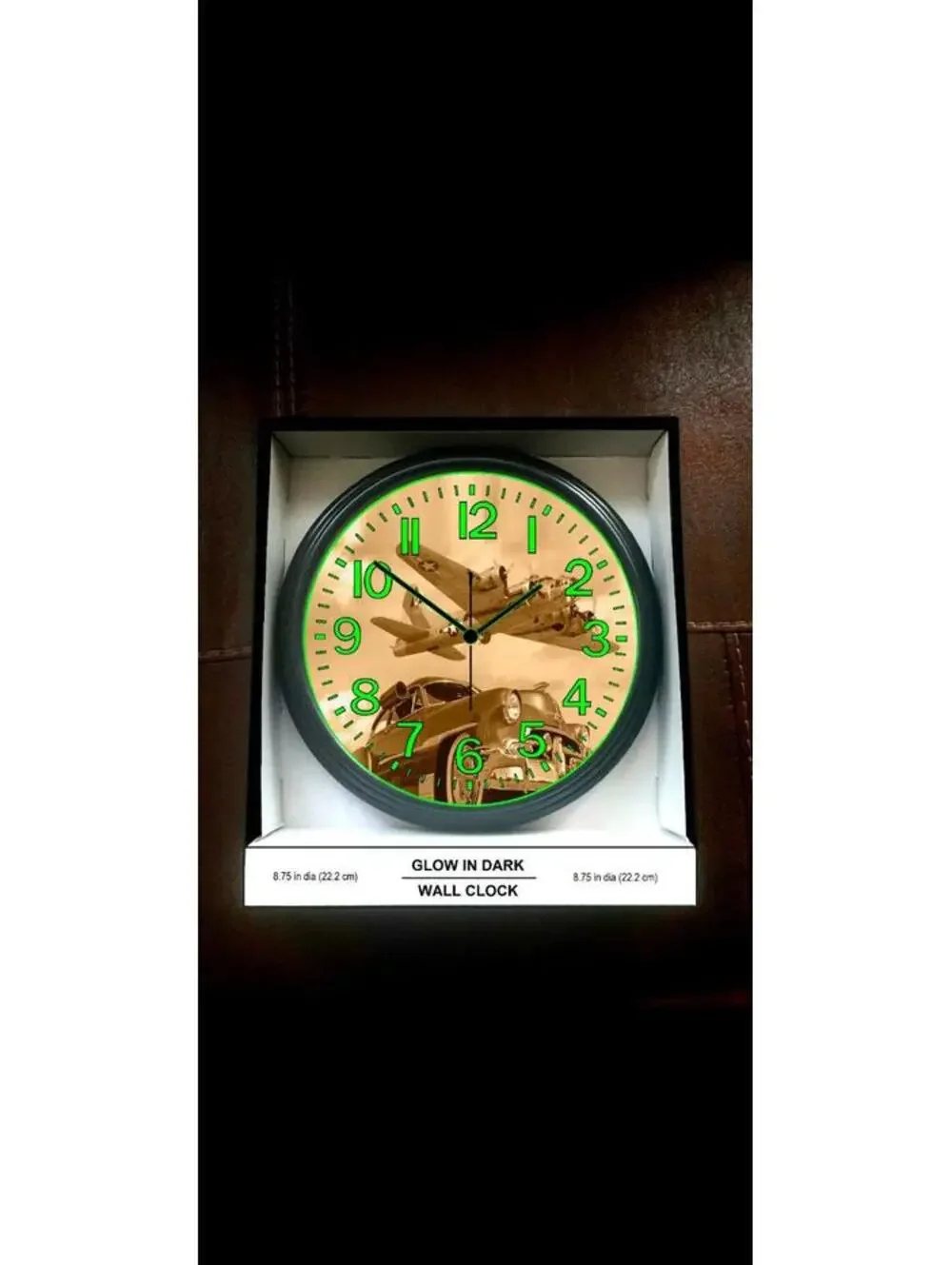 Glow in the Dark Wall Clock Chevy Corvette Camaro Spitfire Retro Army